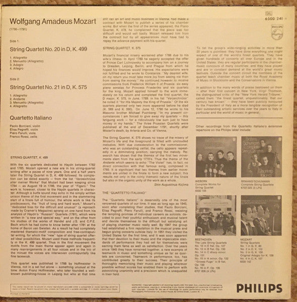 Mozart* / Quartetto Italiano : Streichquartette KV 499 Und KV 575 (LP)