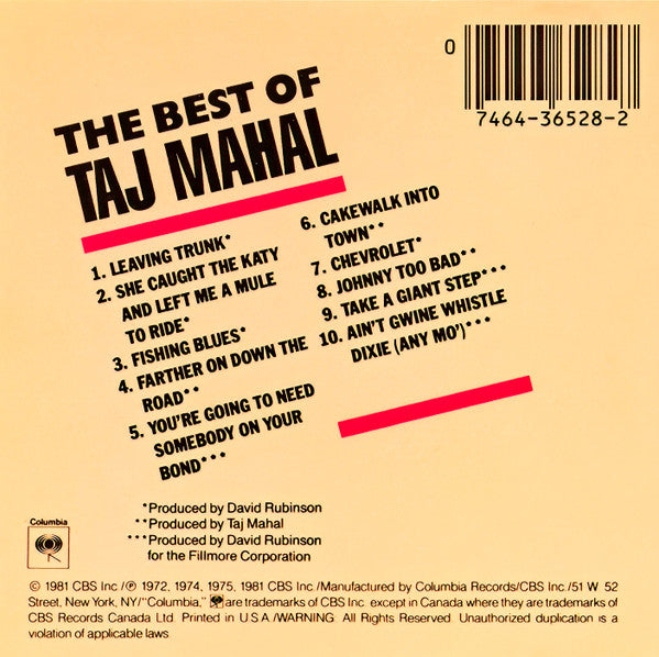 Taj Mahal : The Best Of Taj Mahal Volume I (CD, Comp, RE)