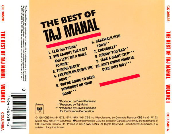 Taj Mahal : The Best Of Taj Mahal Volume I (CD, Comp, RE)