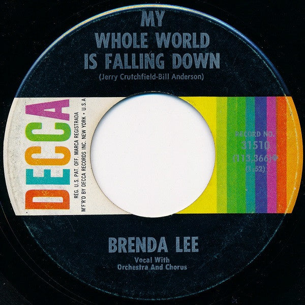 Brenda Lee : I Wonder c/w My Whole World Is Falling Down (7", Pin)