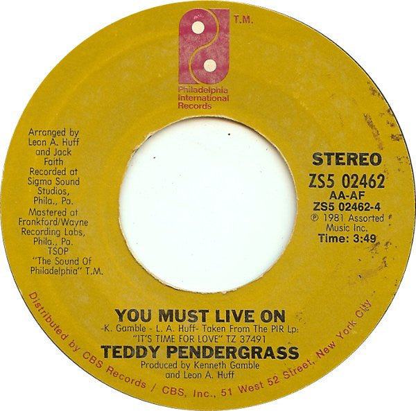 Teddy Pendergrass : I Can't Live Without Your Love  (7", Styrene, Ter)