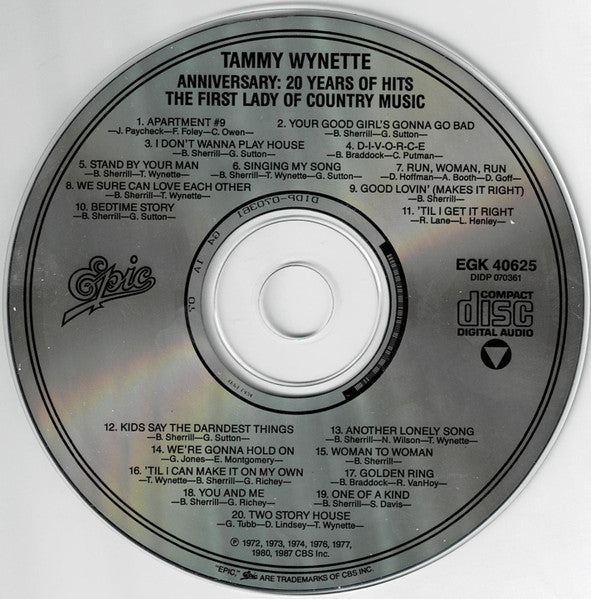Tammy Wynette : Anniversary: Twenty Years Of Hits (CD, Comp, RP)