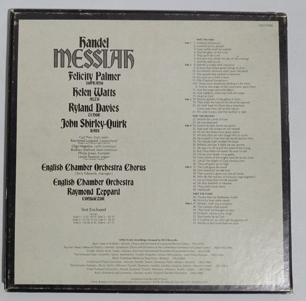Handel*, Felicity Palmer, Helen Watts, Ryland Davies, John Shirley-Quirk, English Chamber Orchestra And Chorus*, Raymond Leppard : Messiah (3xLP, Album + Box)