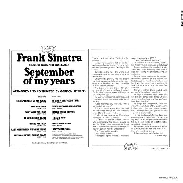 Frank Sinatra : September Of My Years (LP, Album, RE, RM)