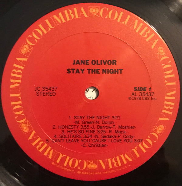 Jane Olivor : Stay The Night (LP, Album, Comp, Te)