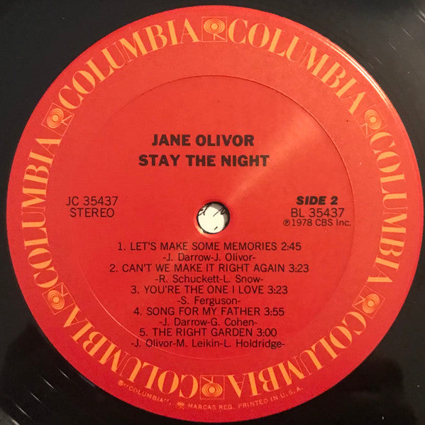 Jane Olivor : Stay The Night (LP, Album, Comp, Te)