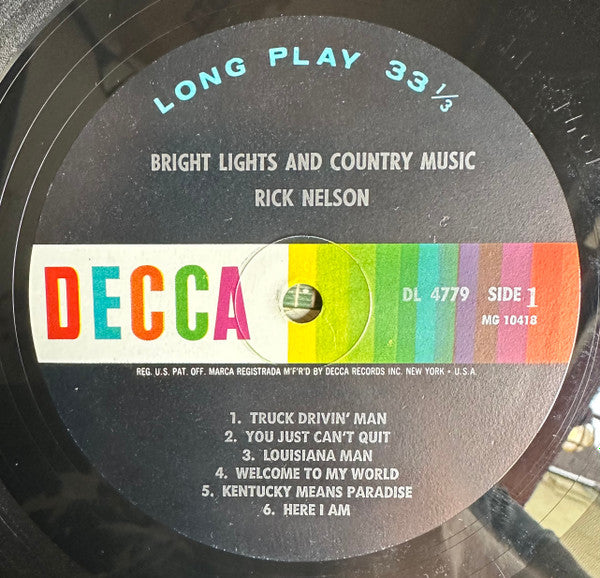 Ricky Nelson (2) : Bright Lights And Country Music  (LP, Album, Mono)