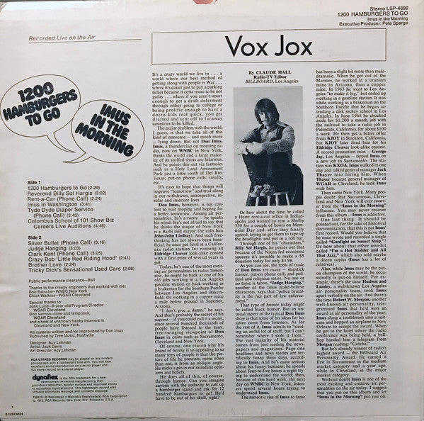 Imus In The Morning : 1200 Hamburgers To Go (LP, Album, Hol)