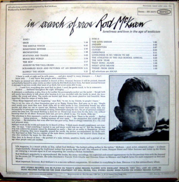 Rod McKuen : In Search Of Eros (LP, Album, Ter)