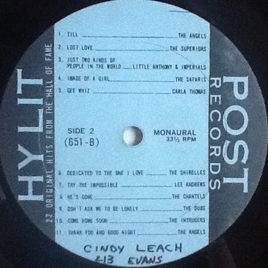 Various : Hy Lit Presents 22 Original Hits From The Hall Of Fame!! (LP, Comp, Mono)