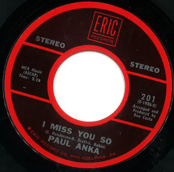 Paul Anka : Lonely Boy / I Miss You So (7", RE)