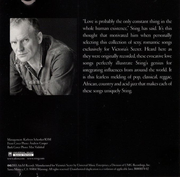 Sting : Songs Of Love (Victoria's Secret Exclusive) (CD, Comp)