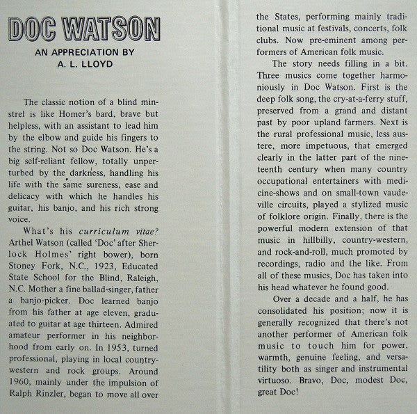 Doc Watson Featuring Merle Watson : Doc Watson On Stage (2xLP, Album, RP)