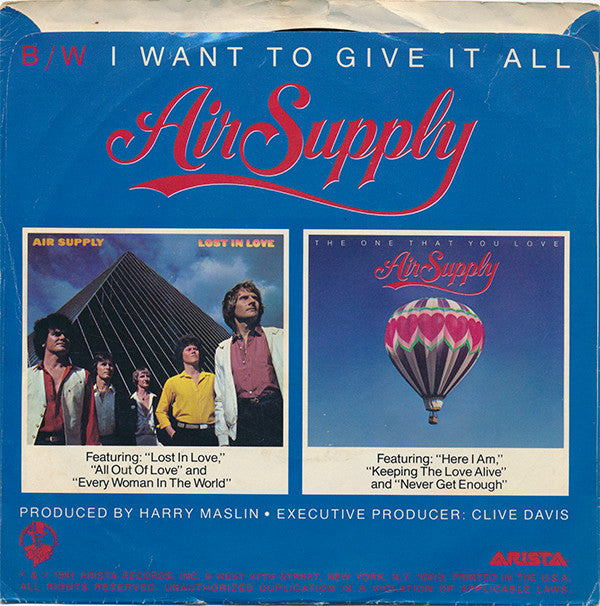 Air Supply : The One That You Love (7", Single, Styrene, Pit)