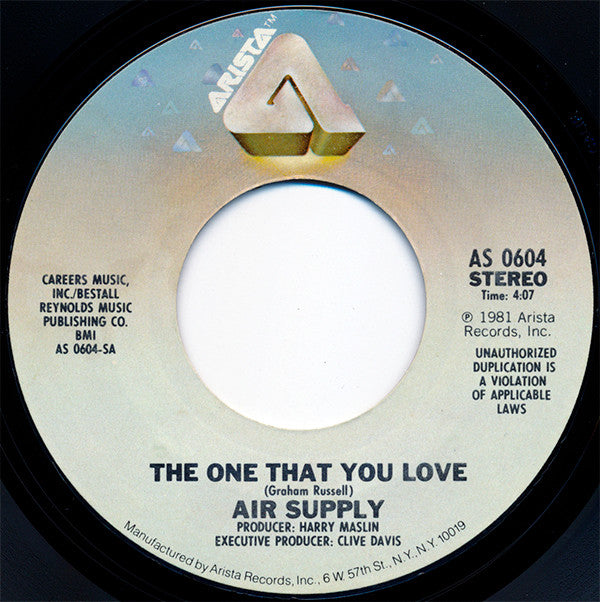 Air Supply : The One That You Love (7", Single, Styrene, Pit)
