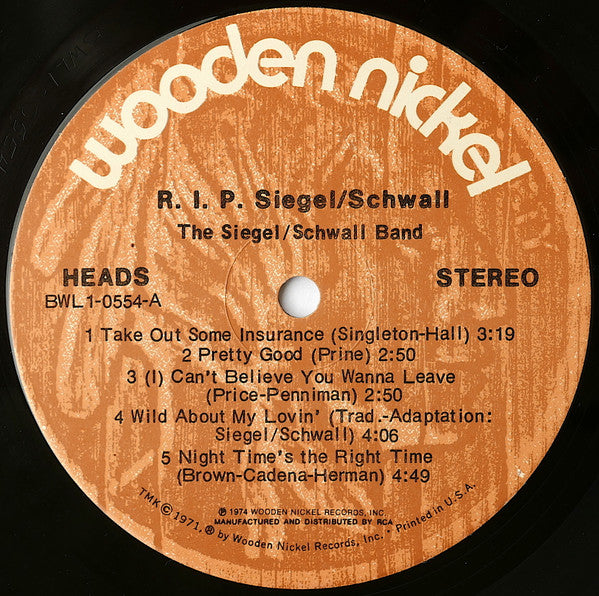 The Siegel-Schwall Band : R.I.P. Siegel/Schwall (LP, Album)