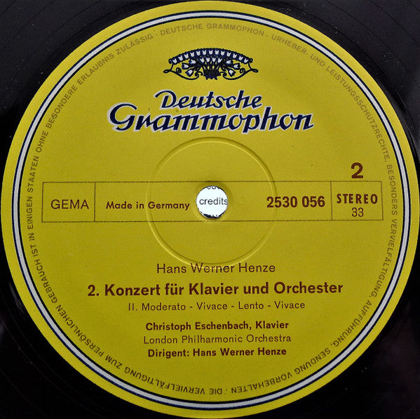 Hans Werner Henze, Christoph Eschenbach, London Philharmonic Orchestra : 2. Konzert Für Klavier Und Orchester (LP)