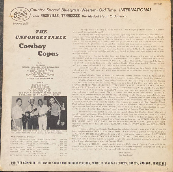Cowboy Copas : The Unforgettable Cowboy Copas (LP, Comp, Club, Jac)