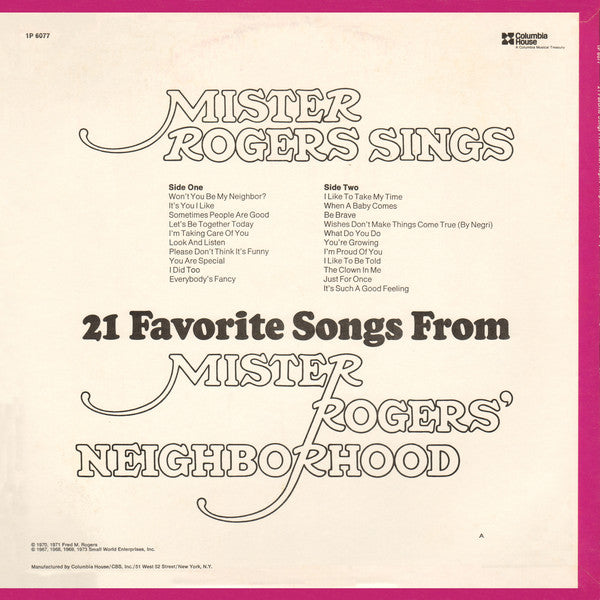 Mister Rogers : Mister Rogers Sings 21 Favorite Songs From Mister Rogers Neighborhood (LP)