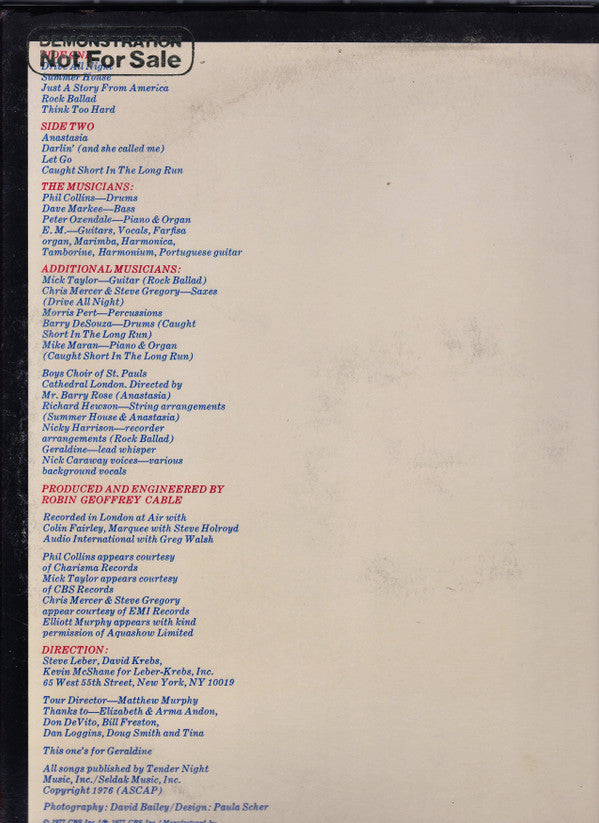 Elliott Murphy : Just A Story From America (LP, Album, Promo)