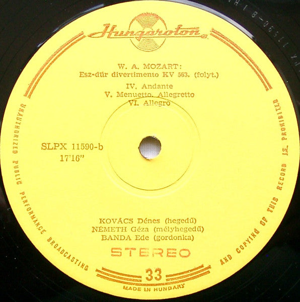 W. A. Mozart* - Dénes Kovács, Géza Németh, Ede Banda : Divertimento In E Flat Major K. 563 (LP)