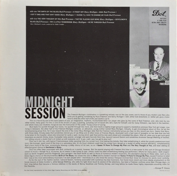 Bud Freeman - Mary Mulligan : Midnight Session (LP, Album, Mono)