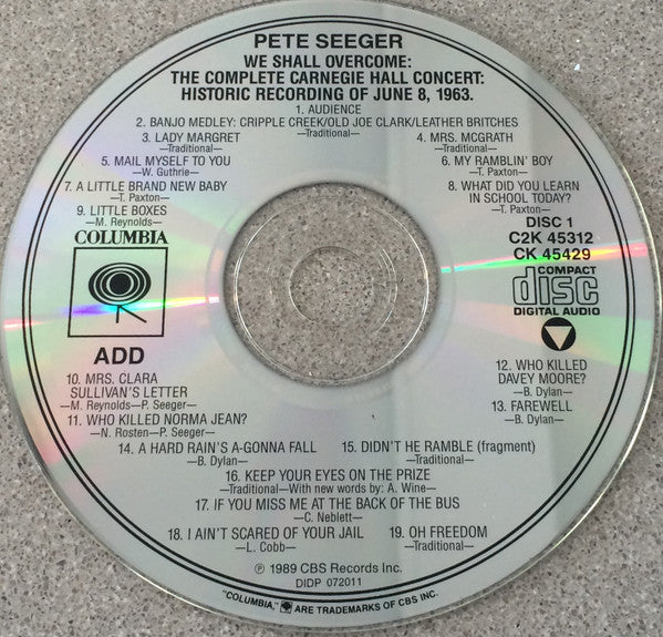 Pete Seeger : We Shall Overcome: The Complete Carnegie Hall Concert: Historic Recording Of June 8, 1963 (2xCD, Album)