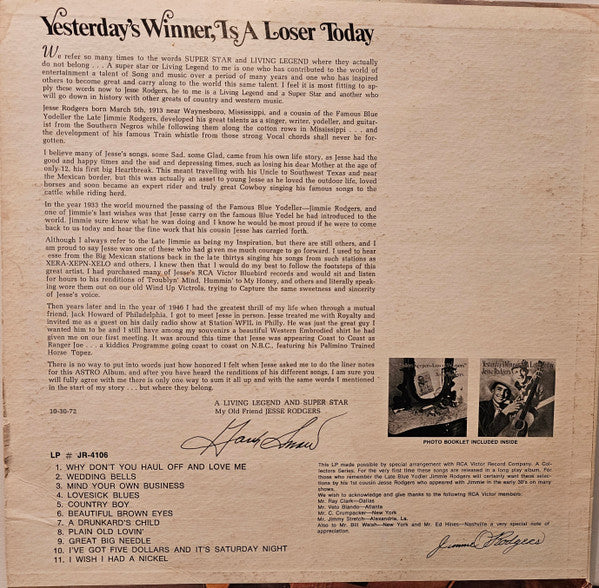 Jesse Rogers : Yesterday's Winner, Is A Loser Today (LP, Album, Comp)