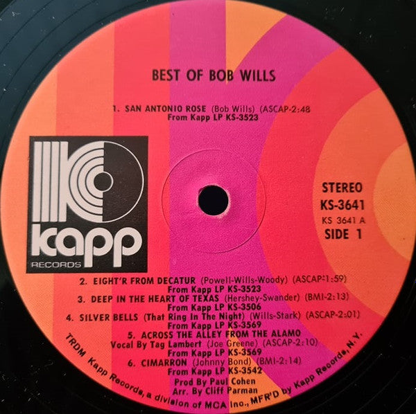 Bob Wills : The Best Of Bob Wills (LP, Comp, Pin)