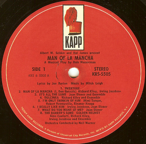 Original Cast*, Richard Kiley, Joan Diener, Irving Jacobson, Robert Rounseville, Ray Middleton : Man Of La Mancha (LP, Album)