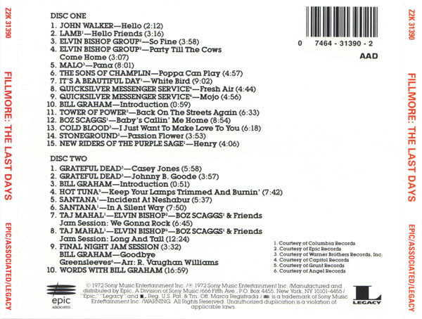 Various : Fillmore: The Last Days (2xCD, Album, RE, RM)
