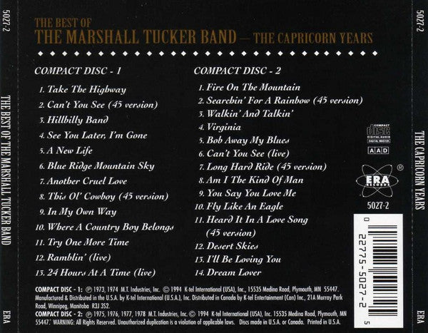 The Marshall Tucker Band : The Best Of The Marshall Tucker Band - The Capricorn Years (2xCD, Comp, RM + Box, Sli)