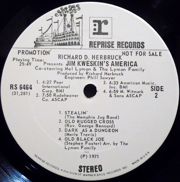 Richard D. Herbruck, Jim Kweskin Co-Starring Mel Lyman And The Lyman Family : Jim Kweskin's America (LP, Album, Promo)
