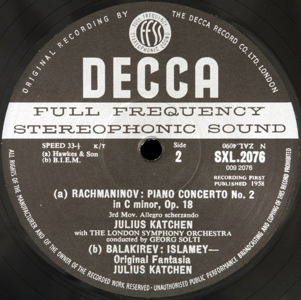Rachmaninov*, Katchen*, London Symphony*, Solti* : Piano Concerto No. 2 (LP, Album, RE, RM, 180)