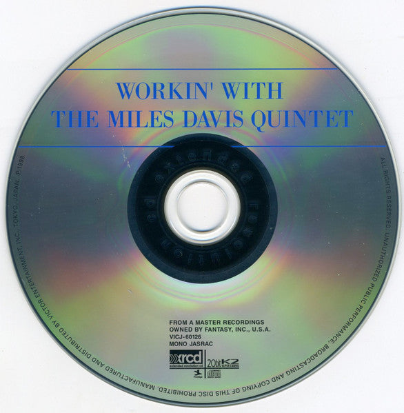 The Miles Davis Quintet : Workin' With The Miles Davis Quintet (XRCD, Album, Mono, RE, RM, Dig)