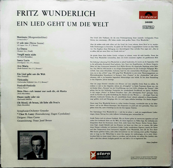 Fritz Wunderlich : Ein Lied Geht Um Die Welt (LP, Album)