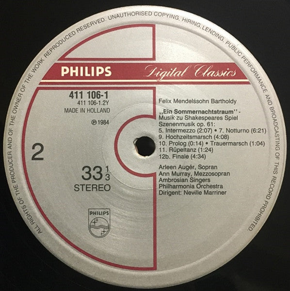 Mendelssohn*, Arleen Auger · Ann Murray · The Ambrosian Singers, Philharmonia Orchestra · Neville Marriner* : A Midsummer Night's Dream (Complete) (LP)