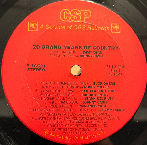 Various : 20 Grand Years Of Country (LP, Comp)