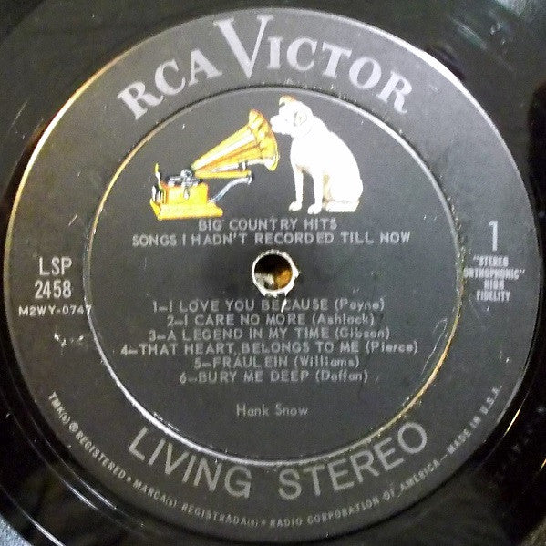 Hank Snow : Big Country Hits: Songs I Hadn't Recorded Till Now (LP, Album)