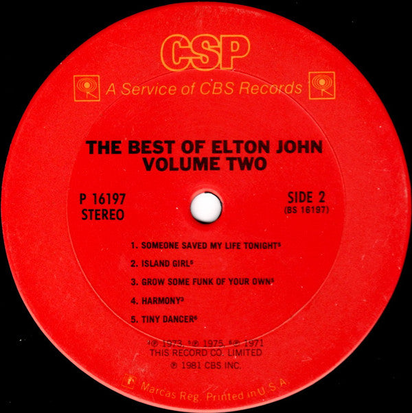 Elton John : The Best Of Elton John Volume Two (LP, Comp)