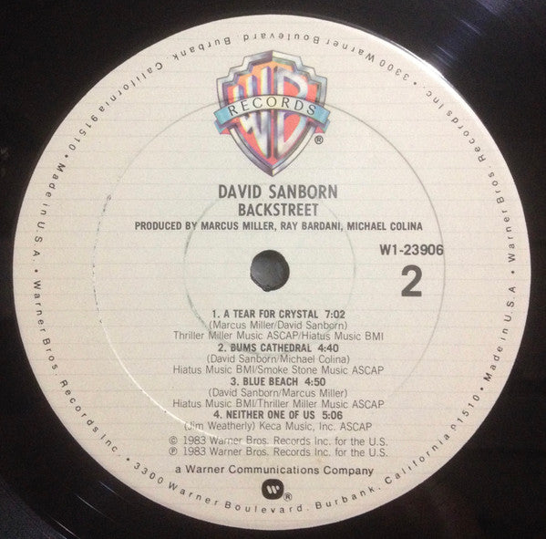 David Sanborn : Backstreet (LP, Album, Club)