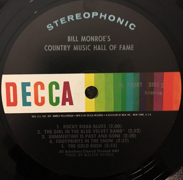 Bill Monroe : Bill Monroe's Country Music Hall Of Fame (LP, Album, Comp, Pin)