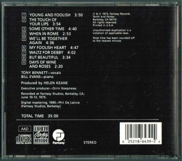 Tony Bennett, Bill Evans : The Tony Bennett Bill Evans Album (CD, Album, RE, RM)