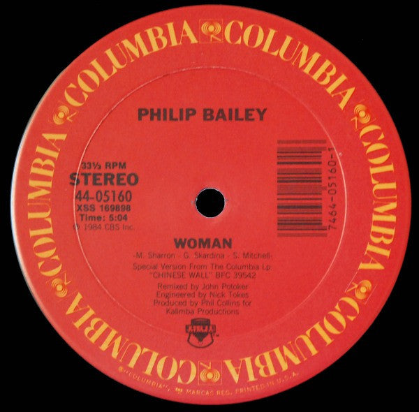 Philip Bailey Duet With Phil Collins / Philip Bailey : Easy Lover (Extended Dance Remix) b/w Woman (12", Single)