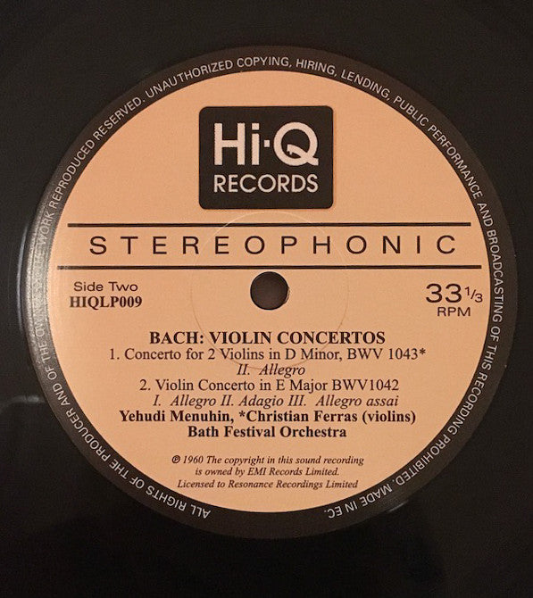Bach* / Yehudi Menuhin with Christian Ferras, Robert Masters Chamber Orchestra : Violin Concertos (LP, RE, 180)