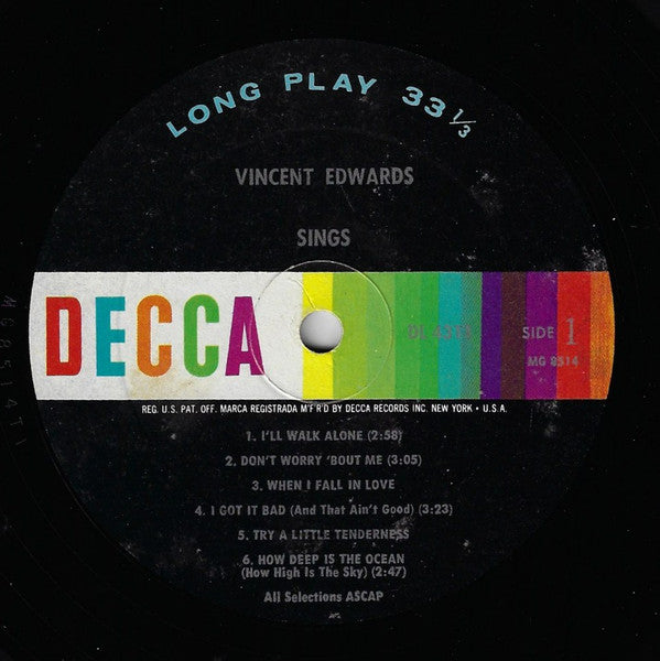 Vincent Edwards* : Vincent Edwards Sings (LP, Album, Mono)
