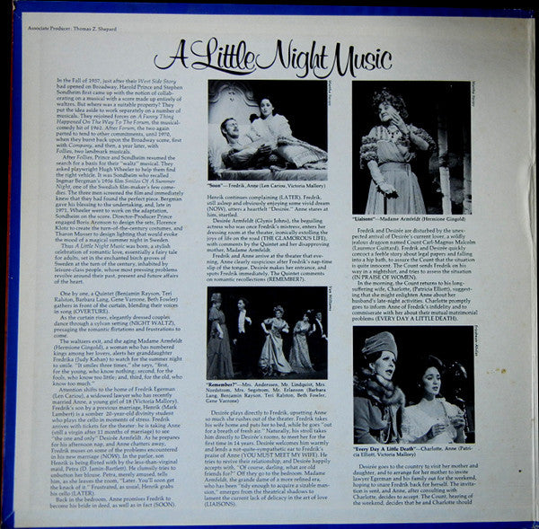 Stephen Sondheim, Glynis Johns, Len Cariou, Hermione Gingold : A Little Night Music (Original Broadway Cast Album) (LP, Album, Gat)