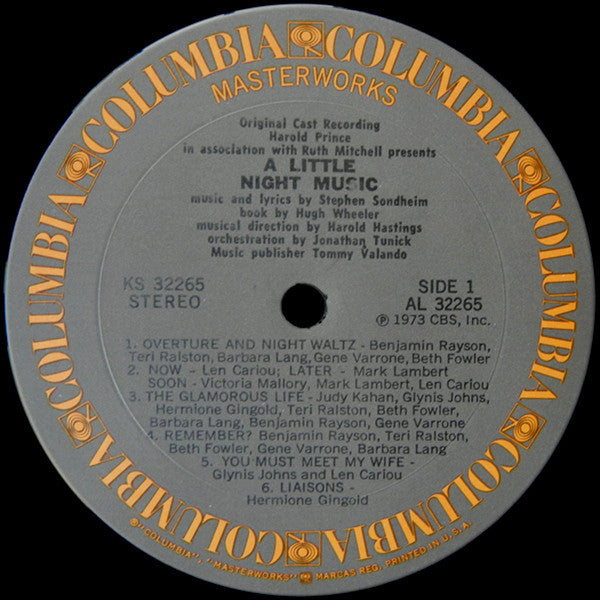 Stephen Sondheim, Glynis Johns, Len Cariou, Hermione Gingold : A Little Night Music (Original Broadway Cast Album) (LP, Album, Gat)