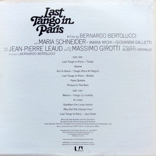 Gato Barbieri : Last Tango In Paris (LP, Album, RE)