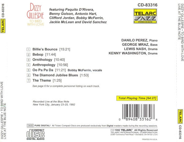 Dizzy Gillespie : To Bird With Love (CD, Album, Club, BMG)